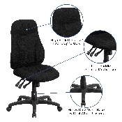 High Back Black Fabric Multifunction Swivel Ergonomic Task Office Chair, BT-90297H-GG