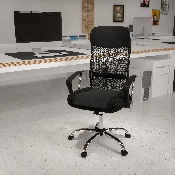 High Back Black Leather and Mesh Swivel Task Office Chair with Arms, BT-905-GG