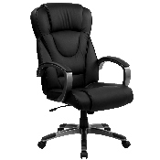 High Back Black LeatherSoft Executive Swivel Office Chair with Titanium Nylon Base and Loop Arms, BT-9069-BK-GG, BT-9069-BK-GG