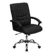 Mid-Back Black LeatherSoft Swivel Manager's Office Chair with Arms, BT-9076-BK-GG
