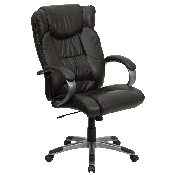 High Back Espresso Brown LeatherSoft Executive Swivel Office Chair with Titanium Nylon Base and Loop Arms, BT-9088-BRN-GG