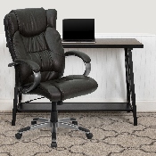 High Back Espresso Brown LeatherSoft Executive Swivel Office Chair with Titanium Nylon Base and Loop Arms, BT-9088-BRN-GG