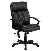 High Back Ergonomic Massaging Black LeatherSoft Executive Swivel Office Chair with Side Remote Pocket and Arms, BT-9578P-GG
