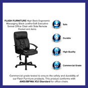 High Back Ergonomic Massaging Black LeatherSoft Executive Swivel Office Chair with Side Remote Pocket and Arms, BT-9578P-GG