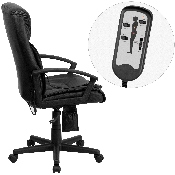 High Back Ergonomic Massaging Black LeatherSoft Executive Swivel Office Chair with Side Remote Pocket and Arms, BT-9578P-GG