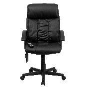 High Back Ergonomic Massaging Black LeatherSoft Executive Swivel Office Chair with Side Remote Pocket and Arms, BT-9578P-GG