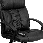 High Back Ergonomic Massaging Black LeatherSoft Executive Swivel Office Chair with Side Remote Pocket and Arms, BT-9578P-GG
