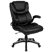 High Back Black LeatherSoft Executive Swivel Office Chair with Double Layered Headrest and Open Arms, BT-9896H-GG