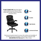High Back Black LeatherSoft Executive Swivel Office Chair with Double Layered Headrest and Open Arms, BT-9896H-GG
