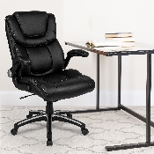 High Back Black LeatherSoft Executive Swivel Office Chair with Double Layered Headrest and Open Arms, BT-9896H-GG