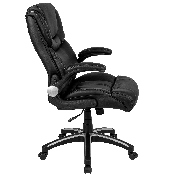High Back Black LeatherSoft Executive Swivel Office Chair with Double Layered Headrest and Open Arms, BT-9896H-GG