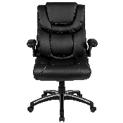 High Back Black LeatherSoft Executive Swivel Office Chair with Double Layered Headrest and Open Arms, BT-9896H-GG