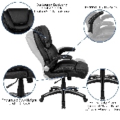 High Back Black LeatherSoft Executive Swivel Office Chair with Double Layered Headrest and Open Arms, BT-9896H-GG