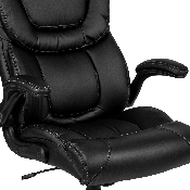 High Back Black LeatherSoft Executive Swivel Office Chair with Double Layered Headrest and Open Arms, BT-9896H-GG