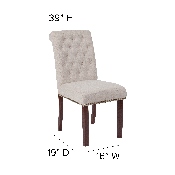 HERCULES Series Beige Fabric Parsons Chair with Rolled Back, Accent Nail Trim and Walnut Finish, BT-P-BGE-FAB-GG
