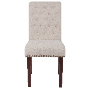 HERCULES Series Beige Fabric Parsons Chair with Rolled Back, Accent Nail Trim and Walnut Finish, BT-P-BGE-FAB-GG