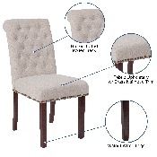 HERCULES Series Beige Fabric Parsons Chair with Rolled Back, Accent Nail Trim and Walnut Finish, BT-P-BGE-FAB-GG
