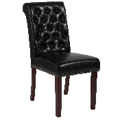 HERCULES Series Black LeatherSoft Parsons Chair with Rolled Back, Accent Nail Trim and Walnut Finish, BT-P-BK-LEA-GG