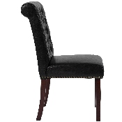 HERCULES Series Black LeatherSoft Parsons Chair with Rolled Back, Accent Nail Trim and Walnut Finish, BT-P-BK-LEA-GG