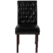 HERCULES Series Black LeatherSoft Parsons Chair with Rolled Back, Accent Nail Trim and Walnut Finish, BT-P-BK-LEA-GG