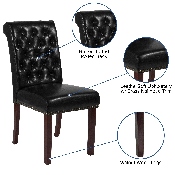 HERCULES Series Black LeatherSoft Parsons Chair with Rolled Back, Accent Nail Trim and Walnut Finish, BT-P-BK-LEA-GG