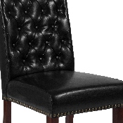 HERCULES Series Black LeatherSoft Parsons Chair with Rolled Back, Accent Nail Trim and Walnut Finish, BT-P-BK-LEA-GG
