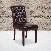 HERCULES Series Brown LeatherSoft Parsons Chair with Rolled Back, Accent Nail Trim and Walnut Finish, BT-P-BRN-LEA-GG