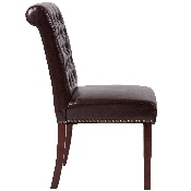 HERCULES Series Brown LeatherSoft Parsons Chair with Rolled Back, Accent Nail Trim and Walnut Finish, BT-P-BRN-LEA-GG