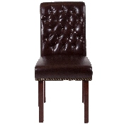 HERCULES Series Brown LeatherSoft Parsons Chair with Rolled Back, Accent Nail Trim and Walnut Finish, BT-P-BRN-LEA-GG