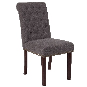 HERCULES Series Dark Gray Fabric Parsons Chair with Rolled Back, Accent Nail Trim and Walnut Finish, BT-P-DKGY-FAB-GG
