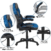 X10 Gaming Chair Racing Office Ergonomic Computer PC Adjustable Swivel Chair with Flip-up Arms, Blue/Black LeatherSoft, CH-00095-BL-GG