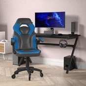 X10 Gaming Chair Racing Office Computer PC Adjustable Chair with Flip-up Arms and Transparent Roller Wheels, Blue/Black LeatherSoft, CH-00095-BL-RLB-GG