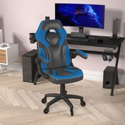 X10 Gaming Chair Racing Office Computer PC Adjustable Chair with Flip-up Arms and Transparent Roller Wheels, Blue/Black LeatherSoft, CH-00095-BL-RLB-GG