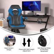 X10 Gaming Chair Racing Office Computer PC Adjustable Chair with Flip-up Arms and Transparent Roller Wheels, Blue/Black LeatherSoft, CH-00095-BL-RLB-GG