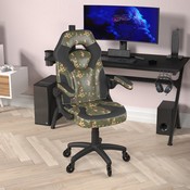 X10 Gaming Chair Racing Computer PC Adjustable Chair with Flip-up Arms and Transparent Roller Wheels, Camouflage/Black LeatherSoft, CH-00095-CAM-RLB-GG