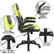 X10 Gaming Chair Racing Office Ergonomic Computer PC Adjustable Swivel Chair with Flip-up Arms, Neon Green/Black LeatherSoft, CH-00095-GN-GG