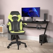 X10 Gaming Chair Racing Computer PC Adjustable Chair with Flip-up Arms and Transparent Roller Wheels, Neon Green/Black LeatherSoft, CH-00095-GN-RLB-GG