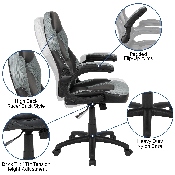 X10 Gaming Chair Racing Office Ergonomic Computer PC Adjustable Swivel Chair with Flip-up Arms, Gray/Black LeatherSoft, CH-00095-GY-GG