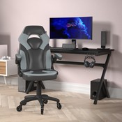 X10 Gaming Chair Racing Office Computer PC Adjustable Chair with Flip-up Arms and Transparent Roller Wheels, Gray/Black LeatherSoft, CH-00095-GY-RLB-GG