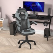X10 Gaming Chair Racing Office Computer PC Adjustable Chair with Flip-up Arms and Transparent Roller Wheels, Gray/Black LeatherSoft, CH-00095-GY-RLB-GG
