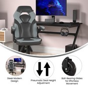 X10 Gaming Chair Racing Office Computer PC Adjustable Chair with Flip-up Arms and Transparent Roller Wheels, Gray/Black LeatherSoft, CH-00095-GY-RLB-GG