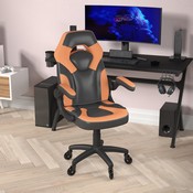 X10 Gaming Chair Racing Office Computer PC Adjustable Chair with Flip-up Arms and Transparent Roller Wheels, Orange/Black LeatherSoft, CH-00095-OR-RLB-GG