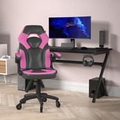 X10 Gaming Chair Racing Office Computer PC Adjustable Chair with Flip-up Arms and Transparent Roller Wheels, Pink/Black LeatherSoft, CH-00095-PK-RLB-GG