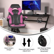 X10 Gaming Chair Racing Office Computer PC Adjustable Chair with Flip-up Arms and Transparent Roller Wheels, Pink/Black LeatherSoft, CH-00095-PK-RLB-GG