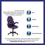 X10 Gaming Chair Racing Office Ergonomic Computer PC Adjustable Swivel Chair with Flip-up Arms, Purple/Black LeatherSoft, CH-00095-PR-GG