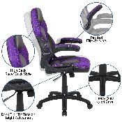 X10 Gaming Chair Racing Office Ergonomic Computer PC Adjustable Swivel Chair with Flip-up Arms, Purple/Black LeatherSoft, CH-00095-PR-GG