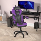 X10 Gaming Chair Racing Office Computer PC Adjustable Chair with Flip-up Arms and Transparent Roller Wheels, Purple/Black LeatherSoft, CH-00095-PR-RLB-GG