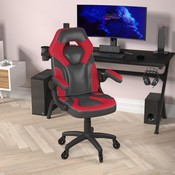 X10 Gaming Chair Racing Office Computer PC Adjustable Chair with Flip-up Arms and Transparent Roller Wheels, Red/Black LeatherSoft, CH-00095-RED-RLB-GG