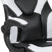 X10 Gaming Chair Racing Office Ergonomic Computer PC Adjustable Swivel Chair with Flip-up Arms, White/Black LeatherSoft, CH-00095-WH-GG