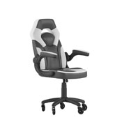 X10 Gaming Chair Racing Office Computer PC Adjustable Chair with Flip-up Arms and Transparent Roller Wheels, White/Black LeatherSoft, CH-00095-WH-RLB-GG